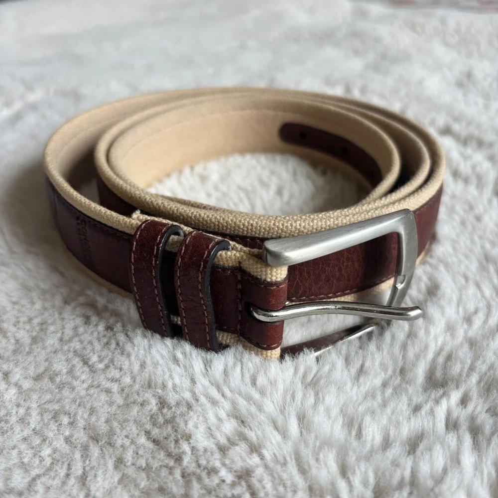 Concepts‎ by Claiborne Belt Mens 44 Brown Tan Canvas Leather Casual Excellent